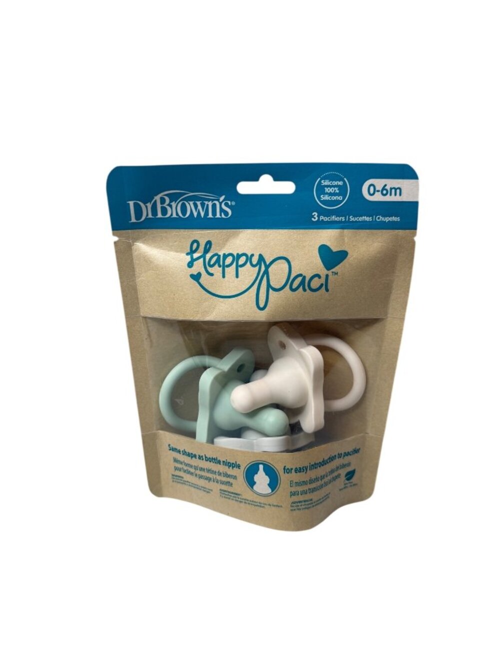 Dr. Browns HappyPaci Silicone Pacifiers 0-6M 3-Pack BPA-Free Baby Soothers Dishw